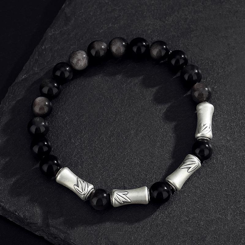 Tichiya 999 Sterling Silver Men s Bamboo Joint Obsidian Bracelet - Chinese Trend 999 Sterling Silver