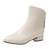 Fashion Women Artificial Leather Solid Color Thick Sole Square Heels Zipper Short Booties Pointed Toe Platform Boots for Women