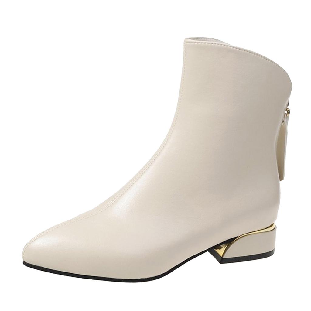 Fashion Women Artificial Leather Solid Color Thick Sole Square Heels Zipper Short Booties Pointed Toe Platform Boots for Women
