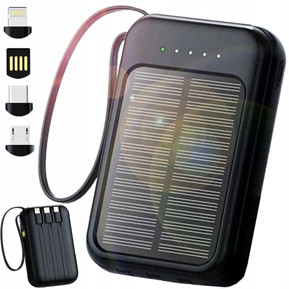 Solare Powerbank 4-in-1 10000 mAh mit Kabeln und Taschenlampe