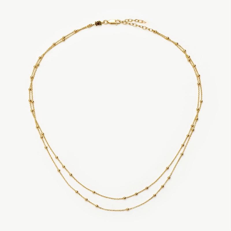 Gold Tone Layered Choker Necklace, Multi-Strand Beaded & Curved Chain for Women