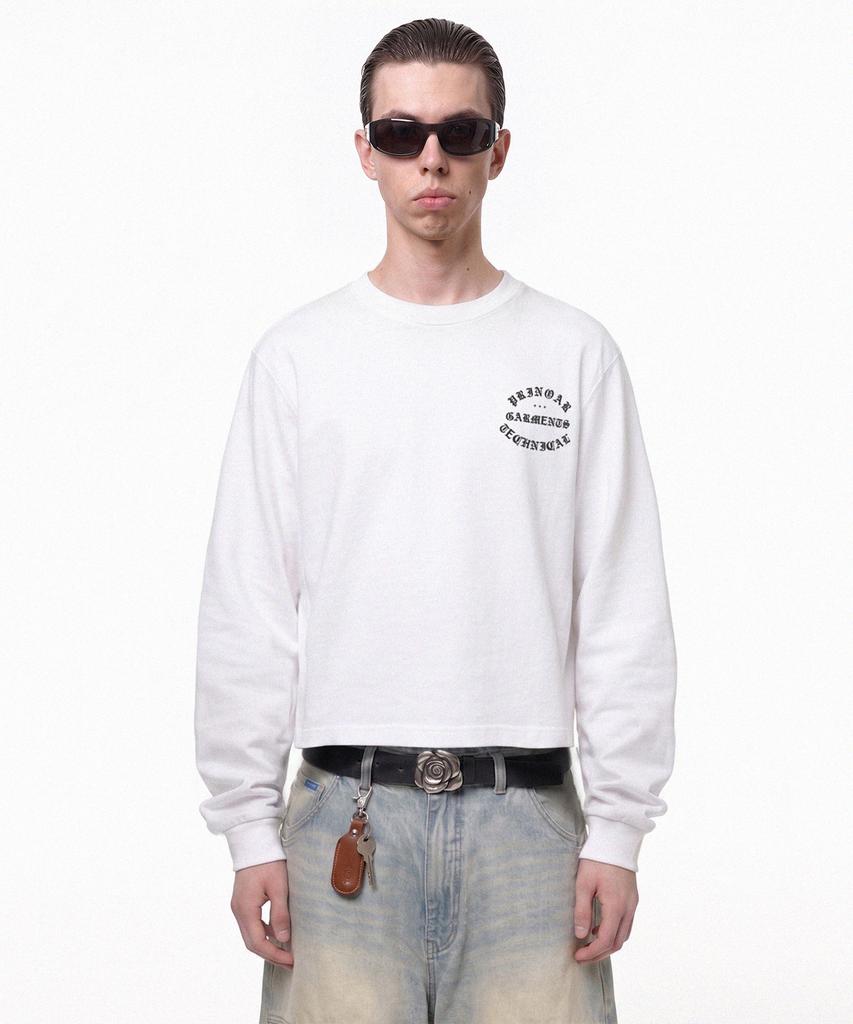 PRINOAR Garments Semi-Crop Long Sleeve T-Shirt - White