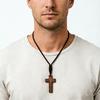 5 Styles Christian Jesus Cross Pendant Necklace Men Premium Selected Dark Brown Rope Chain Meditation Healing Neck Accessories