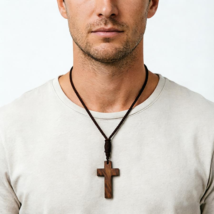 5 Styles Christian Jesus Cross Pendant Necklace Men Premium Selected Dark Brown Rope Chain Meditation Healing Neck Accessories