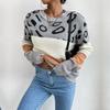 Vintage Fashion Elegant Casual Autumn and Winter Women's Long-sleeved Leopard Hit Color Knitted Sweater
