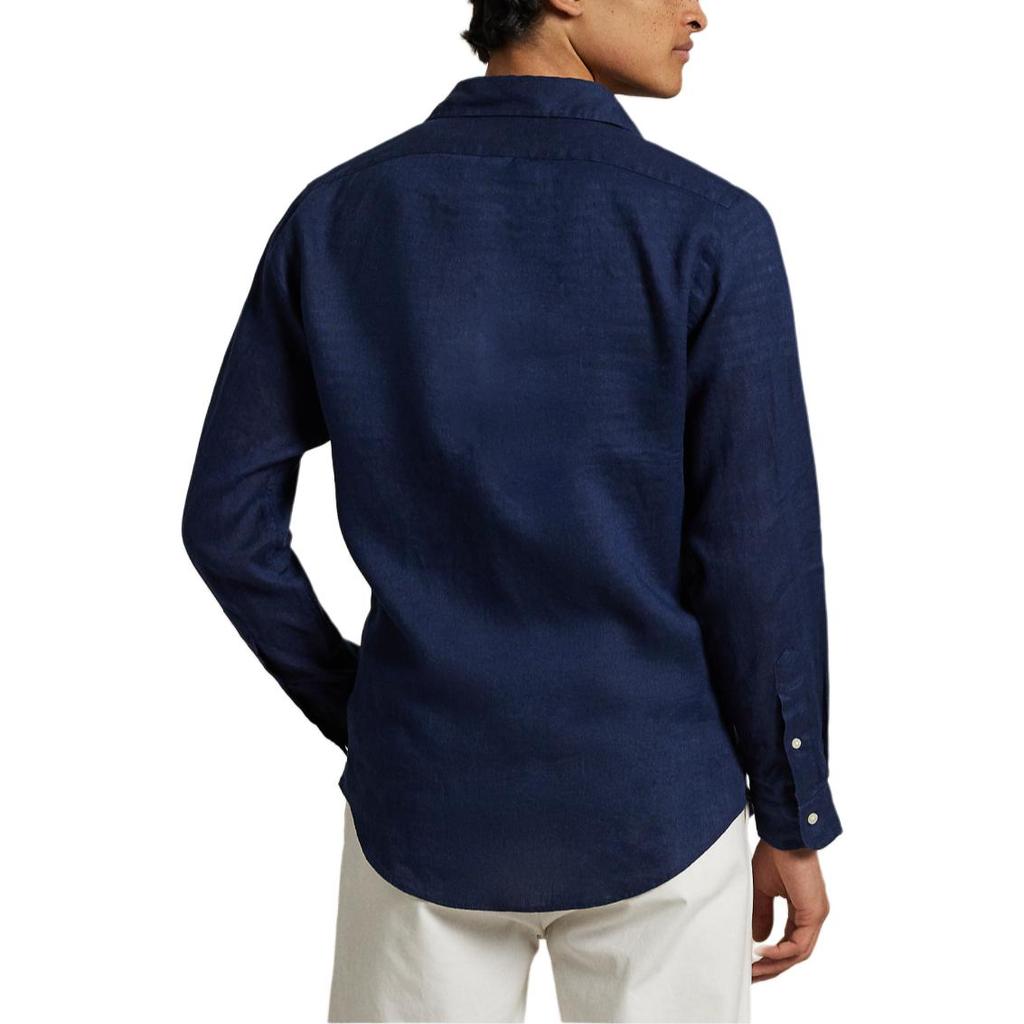 Polo Ralph Lauren Linen Solid Wide Collar Long Sleeve Shirt Classic Fit Men shirts Dark-Blue MNPOWOV16824374-410