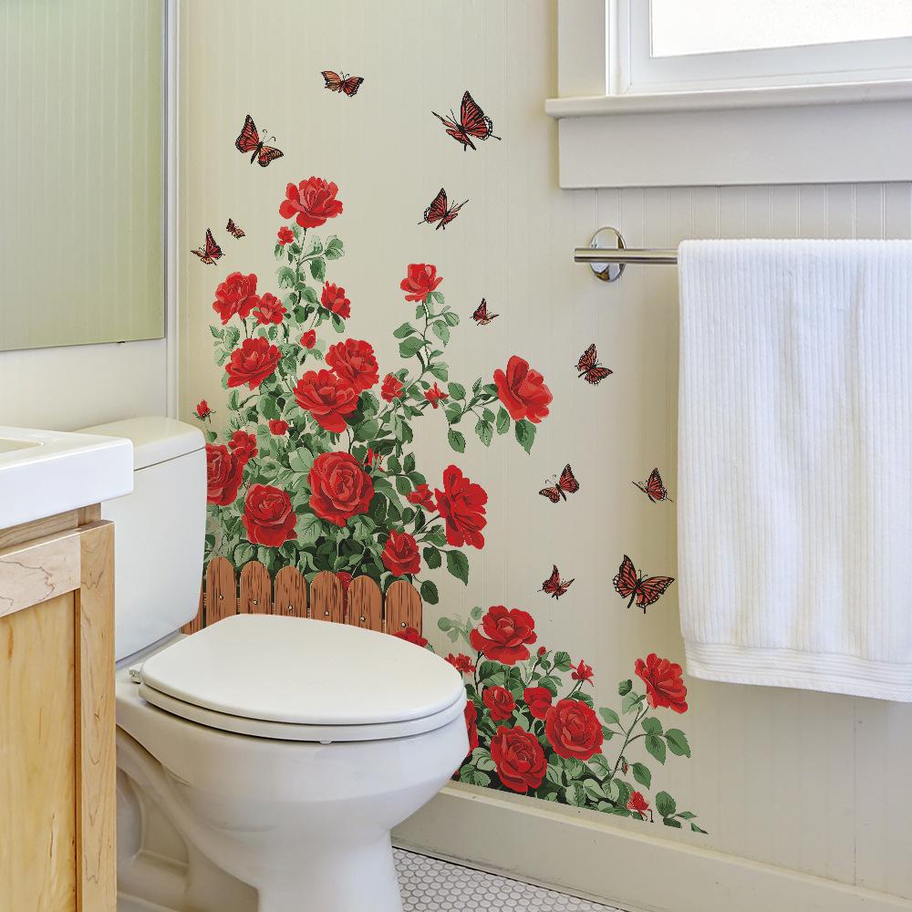 Rozenbloembedhek en Fladderende Vlinder Huis Muurdecoratie Stickers
