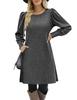 European & American Fashion Knitted Puff Sleeve Dress - Women's Autumn/Winter Casual Loose Fit with Pockets