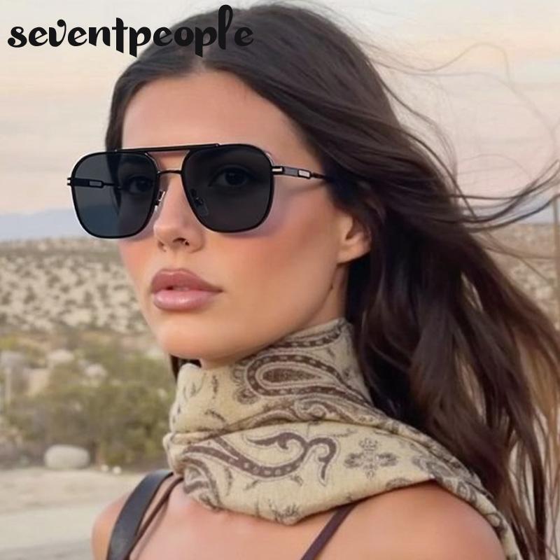 Vintage Steampunk Square Sunglasses Women  Luxury Brand Classic Gold Double Beam Sunglass Retro Driving Shades For Ladies