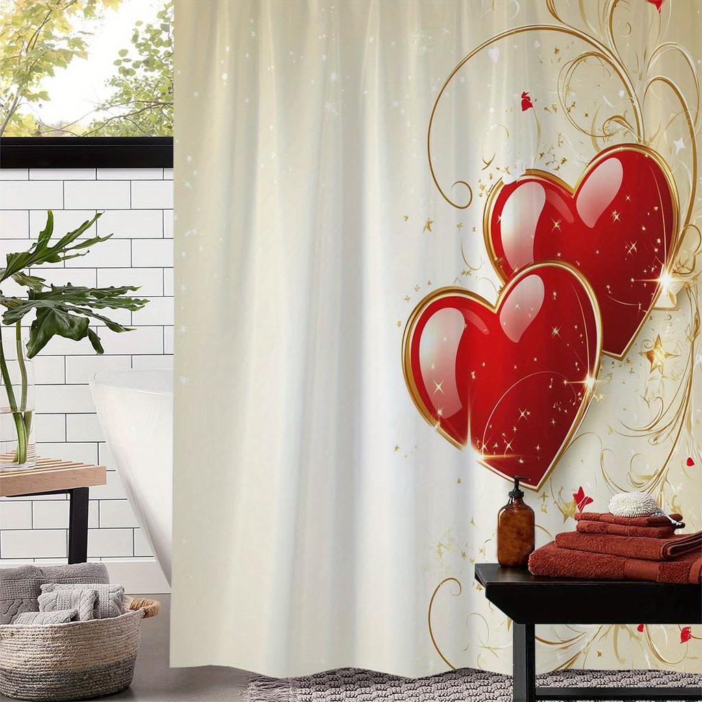 Romantic Valentine'S Day Creative Love Print Shower Curtain With 12 Hooks, Window Curtain