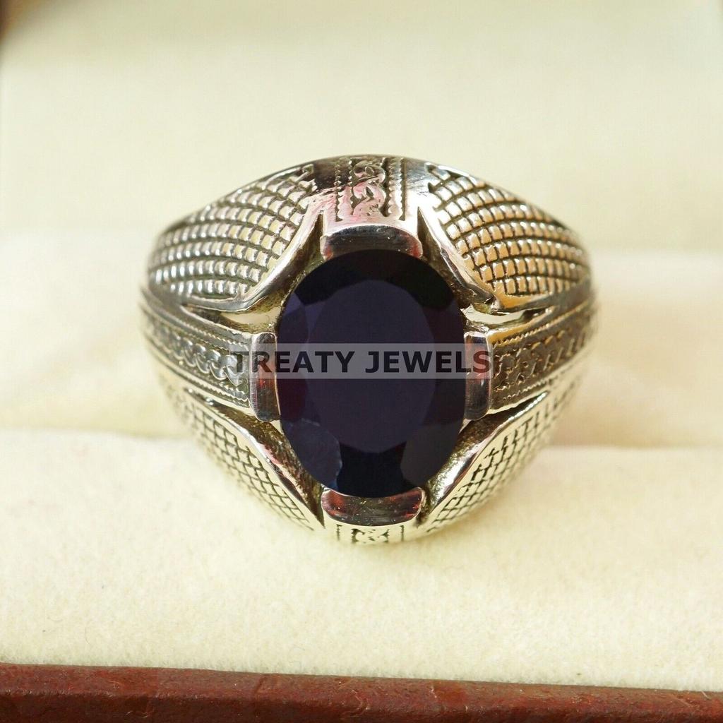 Black Onyx Oval Cut Gemstone With 925 Sterling Silver Ring For Men's #A800 JL375666837110