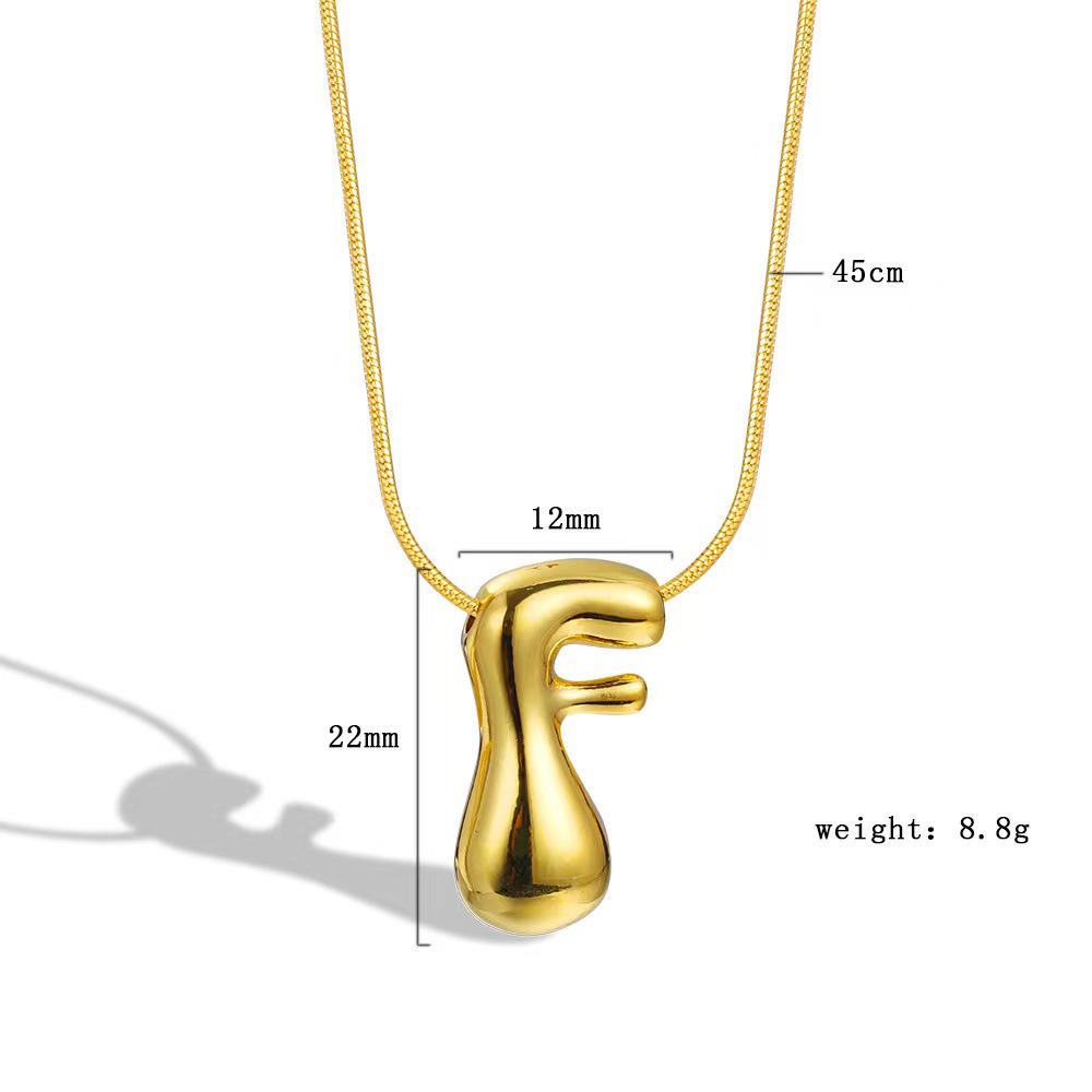 Chubby 26-Letter Balloon Pendant Necklace, Gold-Plated Stainless Steel