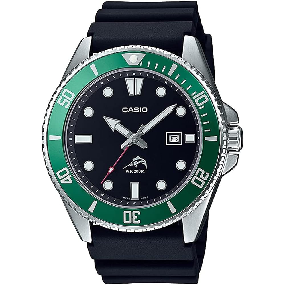 

Casio Standard Analog Sports Watch 20 ATM Water Resistant Green Bezel Men s MDV-106B-1A3V with Urethane Band
