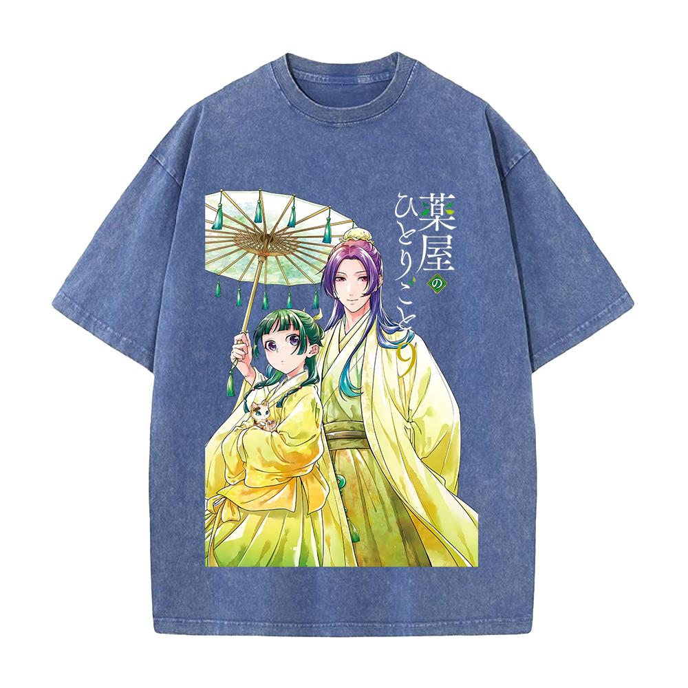 The Apothecary Diaries Maomao Jinshi Printed Tee Men Women Washed T-shirts Cotton T Shirt Short Sleeve Clothing Harajuku Tshirt