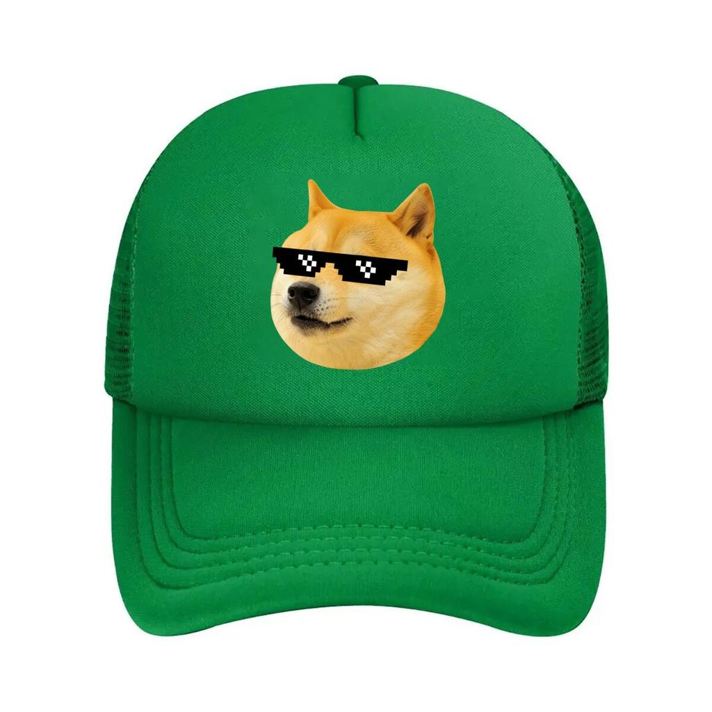 Doge Shiba Inu Meme Sunglasses Graph Mesh Baseball Cap For Womens Unisex FeUnisex Beach Dad Hat Hip Hop