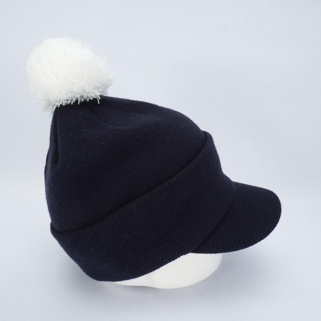 FootJoy WO Pompon Brim Beanie Knit Free Size FH24BWPM Cap, Navy, Women's, (55-57cm), (FH24BWPM-4N)