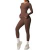 Dual-Sided Solid Color Long-Sleeve Yoga and Running Set - Two-Piece Fitness Outfit