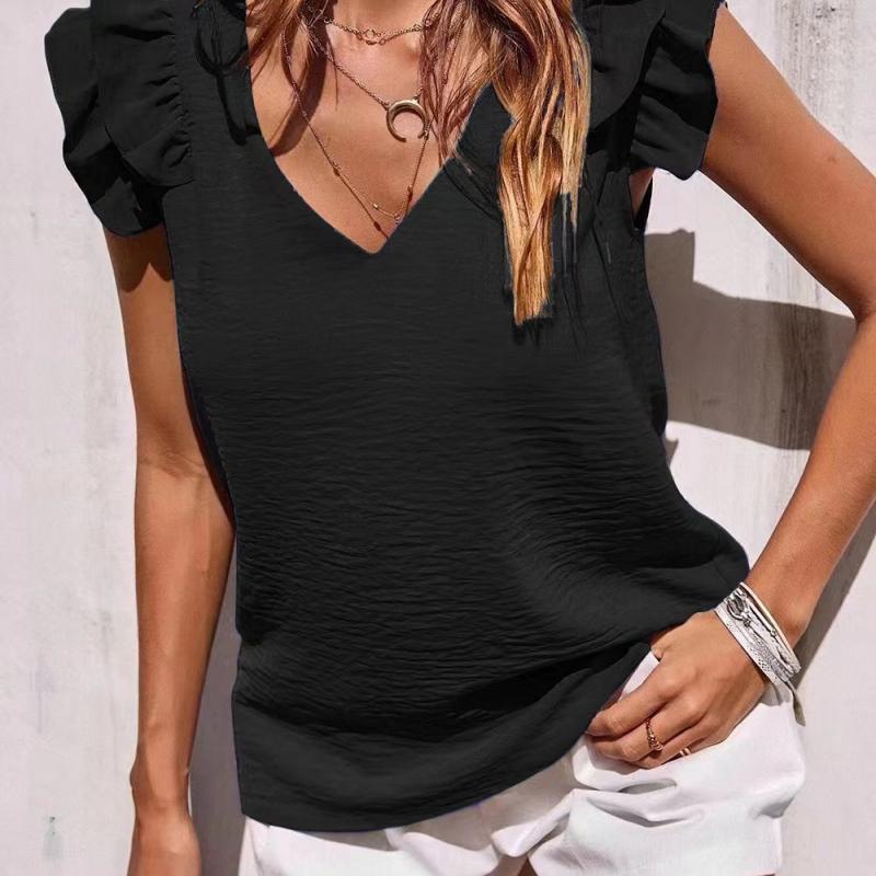 DAFIFY Bluze și cămăși fără mâneci, cu decolteu în V, cu imprimeu în culori uni, ocazional de vară