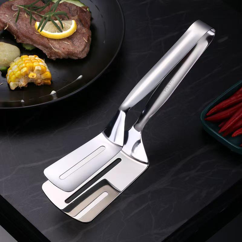 Stainless Steel Multi-Function Food Clip: Steak, Bread, Pizza, BBQ Spatula Tongs