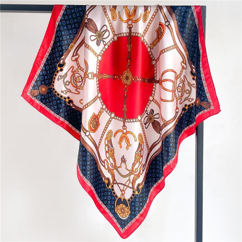 

Простой Модный Цепочный Сатиновый Простой Шелковый Шарф Шарф Имитация Шелкового Шарфа 90 См Большой Квадратный Шарф Тонкий Головной Платок Покрывало 90*90cm