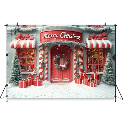Mocsicka Christmas Photography Backgrounds Winter Snow Decor Photo Backdrops Xmas Tree Candy Store House Pattern Shooting Banner