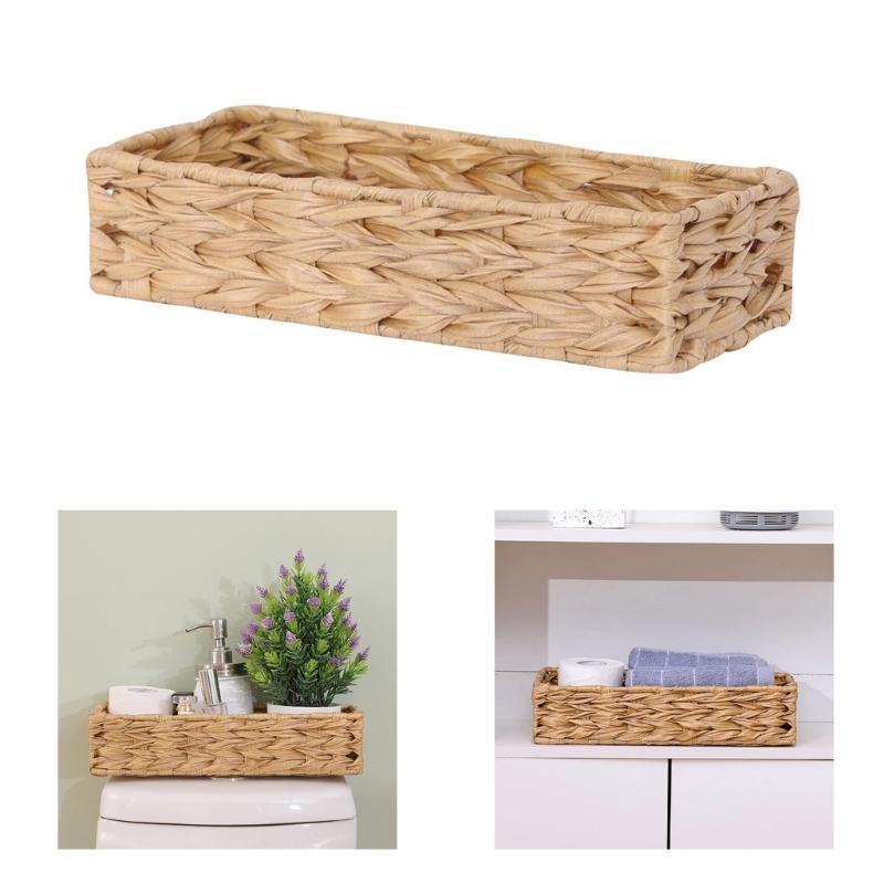 Large Capacity Imitation Water Hyacinth Basket for Closet Toilet Paper Storage Bin Sundries for Entryway
