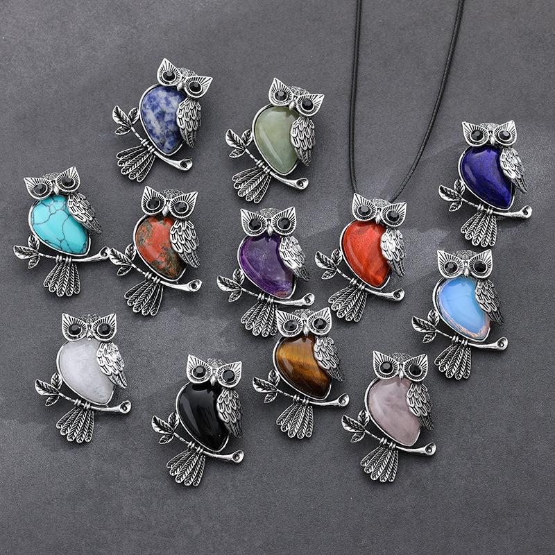 Vintage Cross Owl Crystal Stone Pendant Necklace for Men and Women - Classic Creative Design