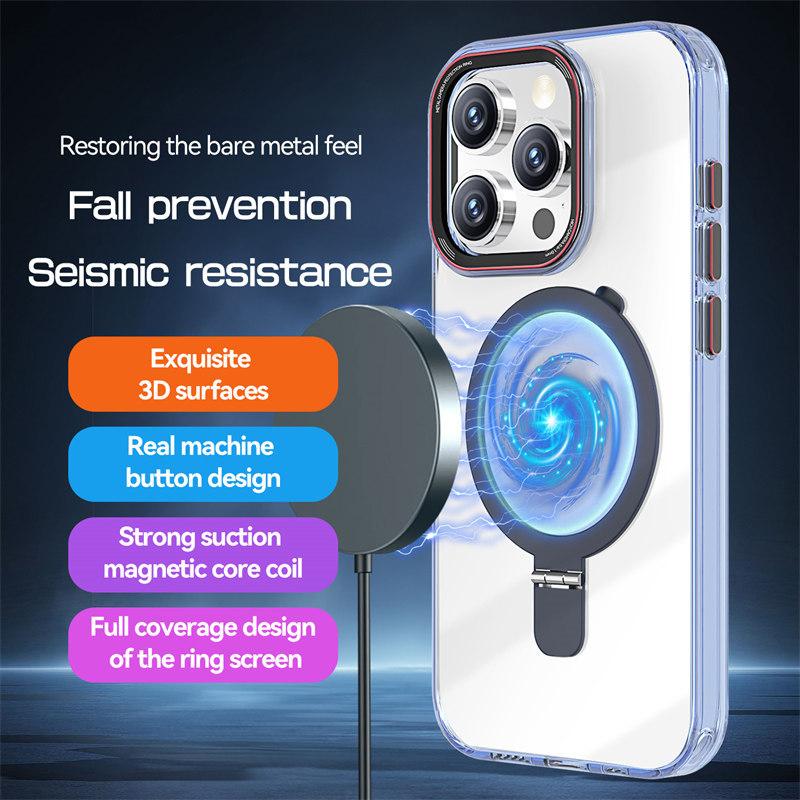 Luxury High Quality Transparent Acrylic Magnetic Stand Phone Case for iPhone 15 Pro Max 14 Plus 13 12 Pro 11 All-inclusive Drop Protection Cover