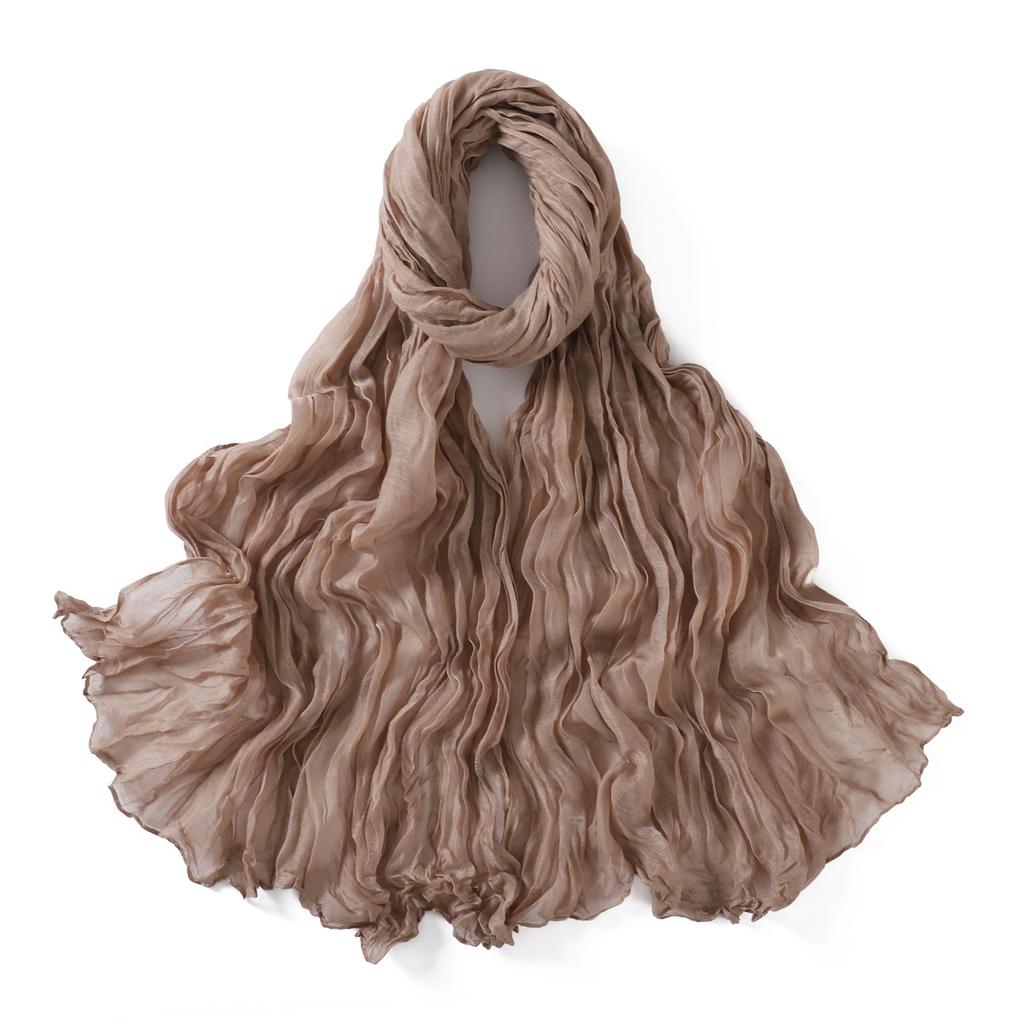 Autumn New Crumpled Scarf For Women Girls Students Solid Color Cotton Voile Thin Scarves Soft Knitting Shawl Female Wrap Shawls
