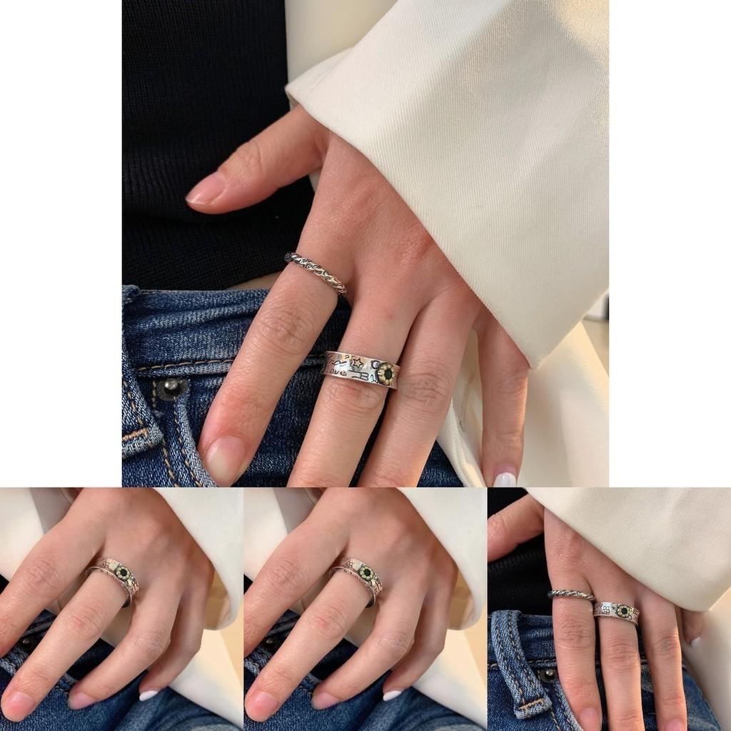 Stylish S925 Pure Silver Retro Alphabet Adjustable Ring For Trendy Fashion Lovers