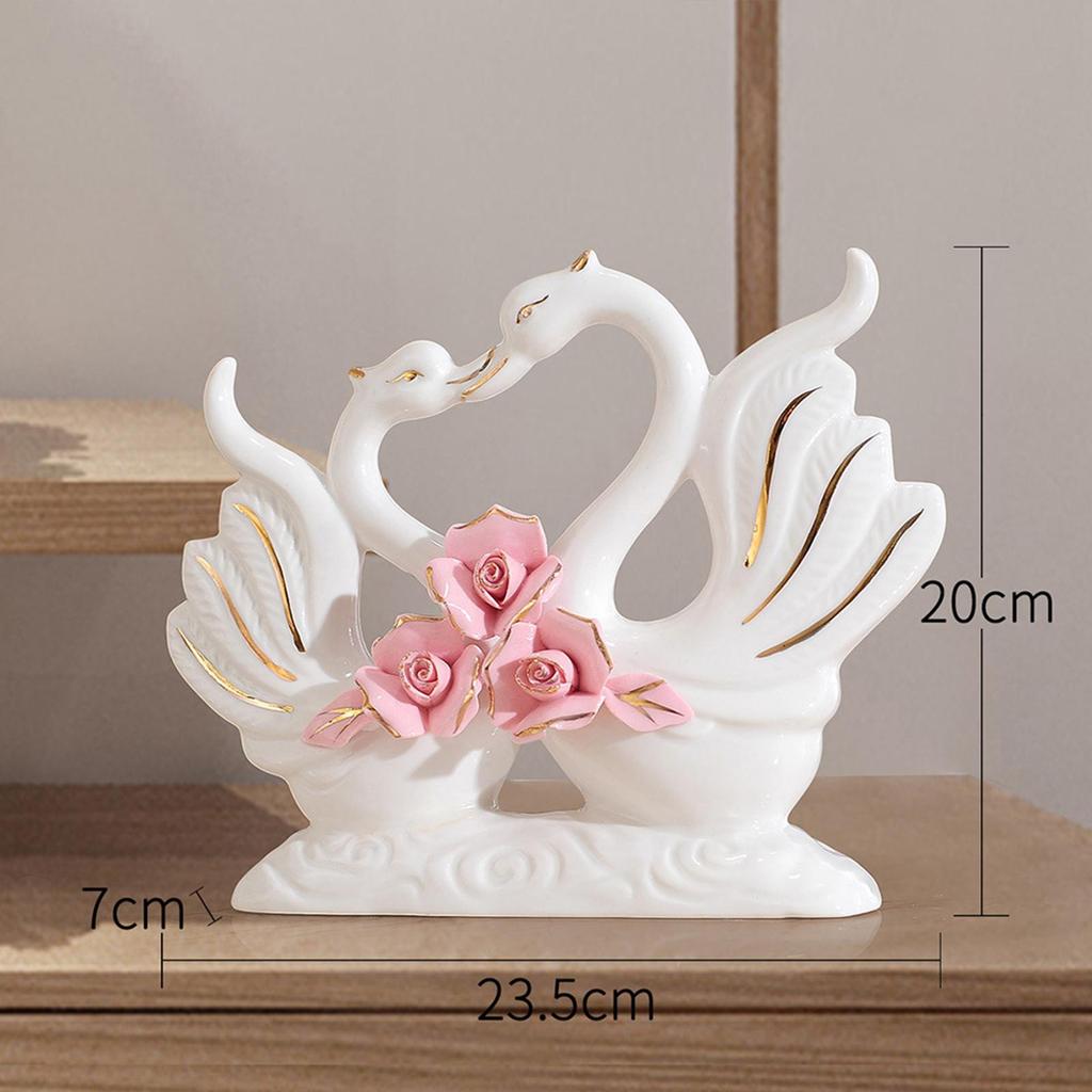 Set of 2 Swan Figurines Ceramic Craft Animal Statues for Home Display