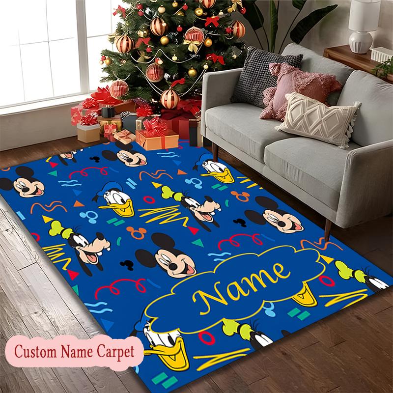 1pc Customize Name Chair Rug for Home Office Use, Colorful Mickey Mouse Storytime Area Carpet Appropriate for All Seasons