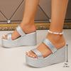 Silver Chunky Platform Sandals for Women 2025 Summer Fashion Braided Strap Wedge Heel Sandals Woman Thick Bottom Beach Slippers