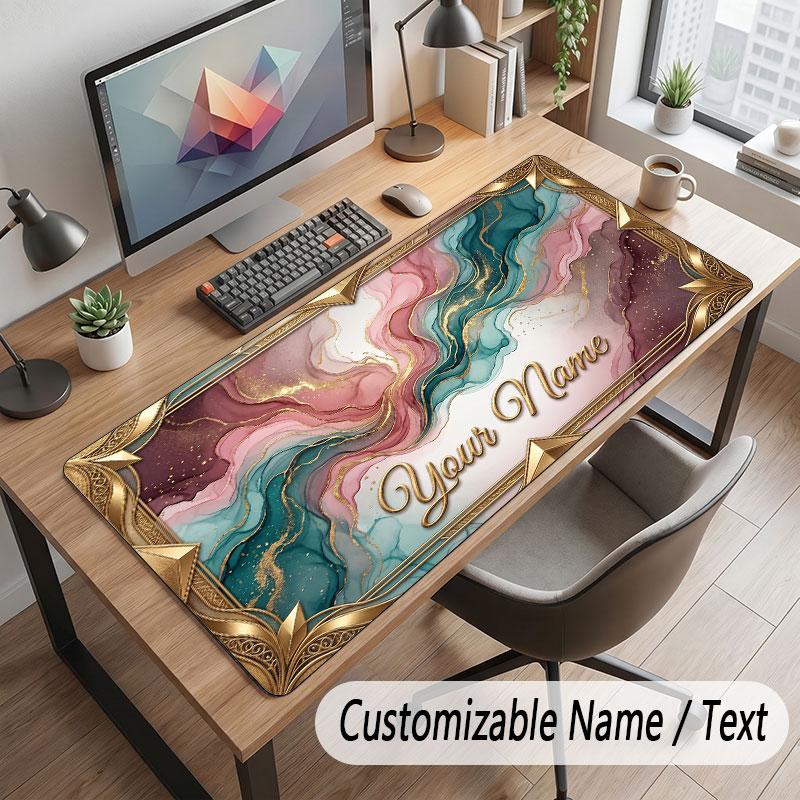 Abstract Geometric Theme Customized Mouse Pad Personalized Print Name Text Desk Mat For Home Office Table Decor