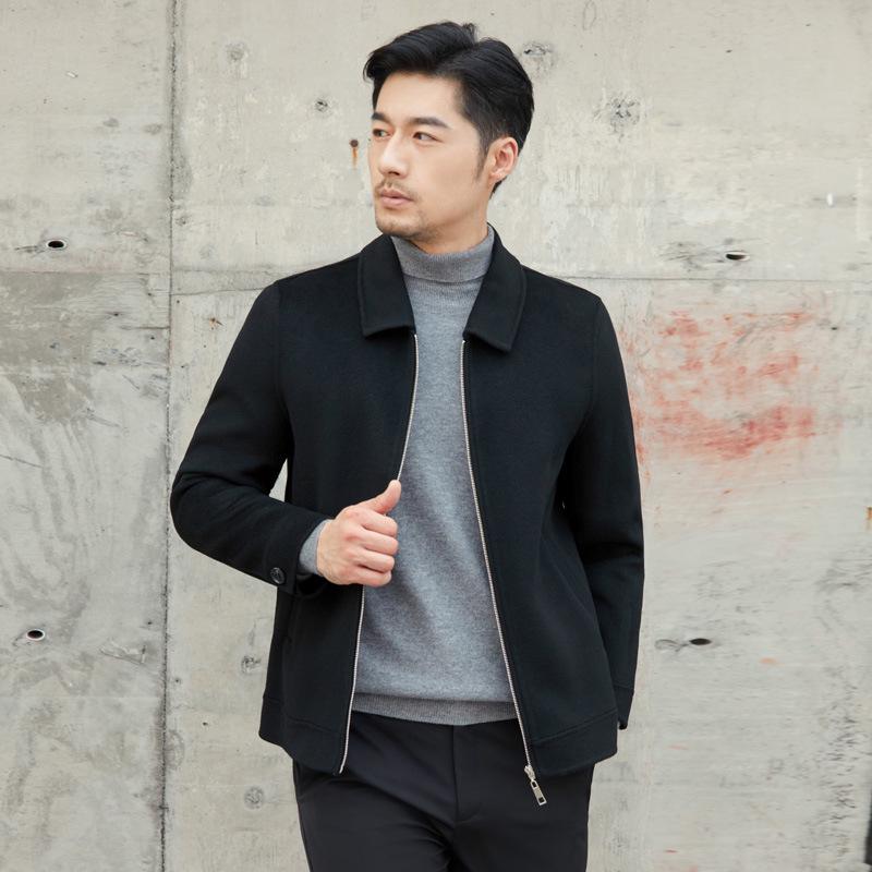 Men's Double-Sided Cashmere Tweed Coat: 100% Wool, Short Lapel, Autumn/Winter Business Jacket