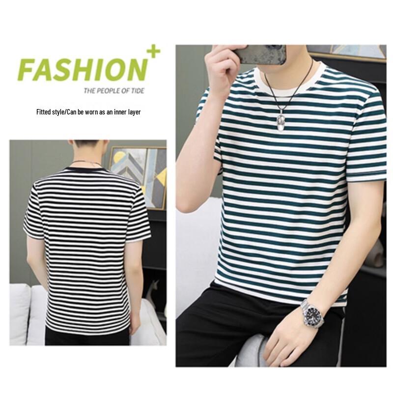 ROMON Herren Casual gestreiftes Kurzarm-T-Shirt