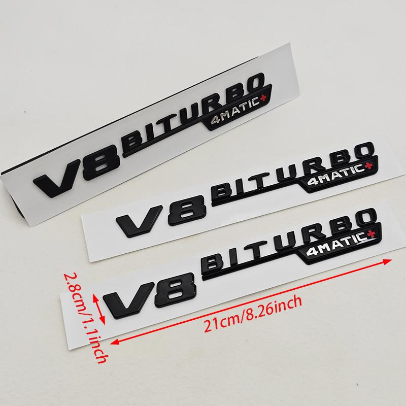 3D V8 BITURBO 4MATIC+ Emblem Badge For Mercedes Benz AMG C63 E63 G63 Car Fender Side Logo Trunk Decal Styling Accessories