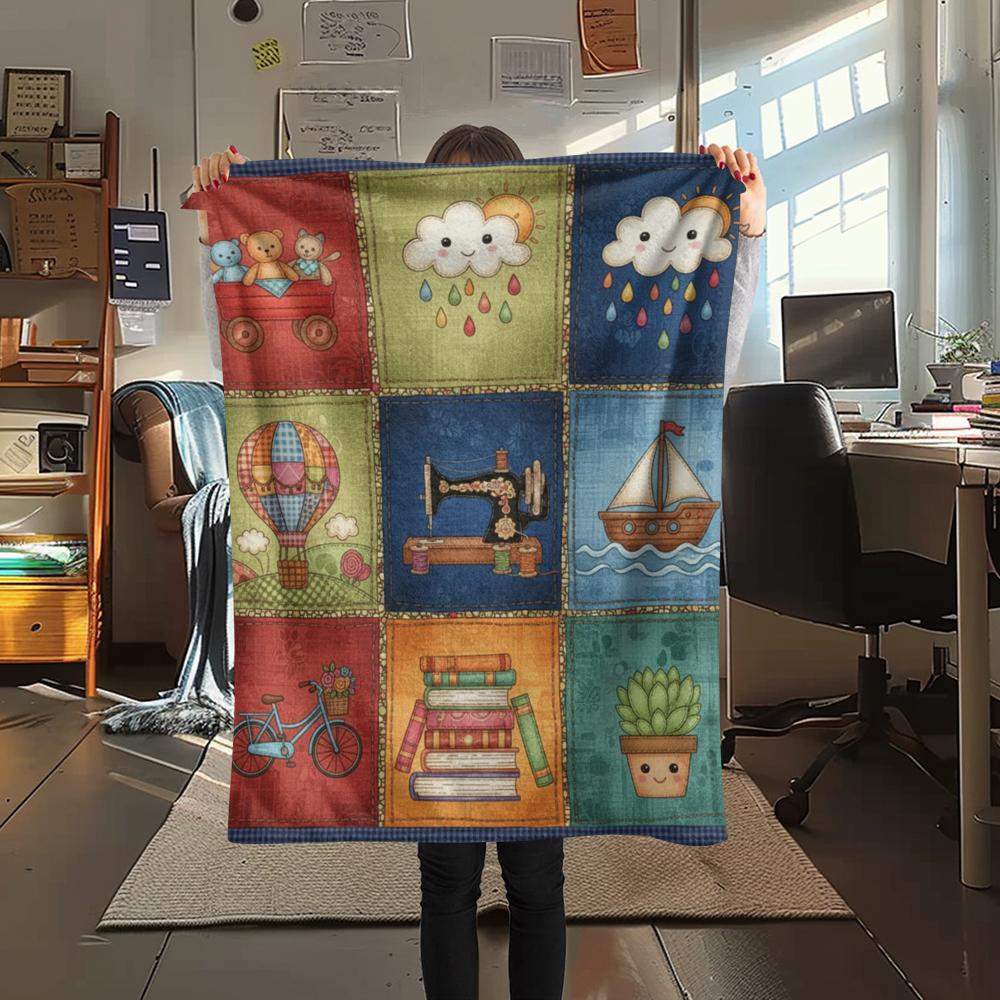 1Pc Retro Country Print Flannel Blanket, High quality Comfortable for All Seasons, Home Decor, Warmth and Comfort, Perfect for Christmas Gifts 70