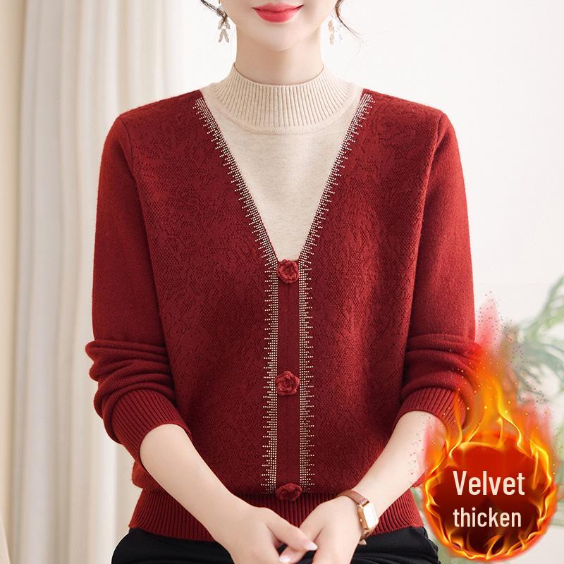 

Thickened Velvet Warm Middle-Aged Women s Mid-Collar Sweater XL (90-105 jin)