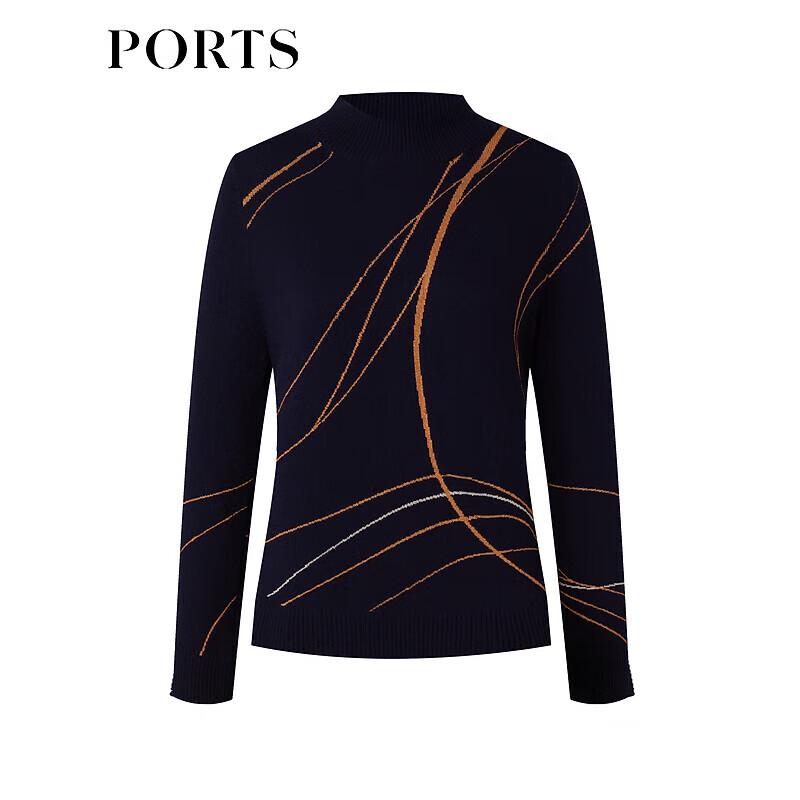 Ports Women's Striped Wool Blend Half-High Collar Sweater