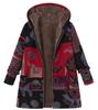 Vintage Floral Fleece Jacket for Women Warm Hooded Long Sleeve Coat with Pockets Casual Fashion Zipper Outerwear
