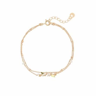 [Ost] Green Garden Flower Rose Gold Double Chain Bracelet Otb119906Qpw