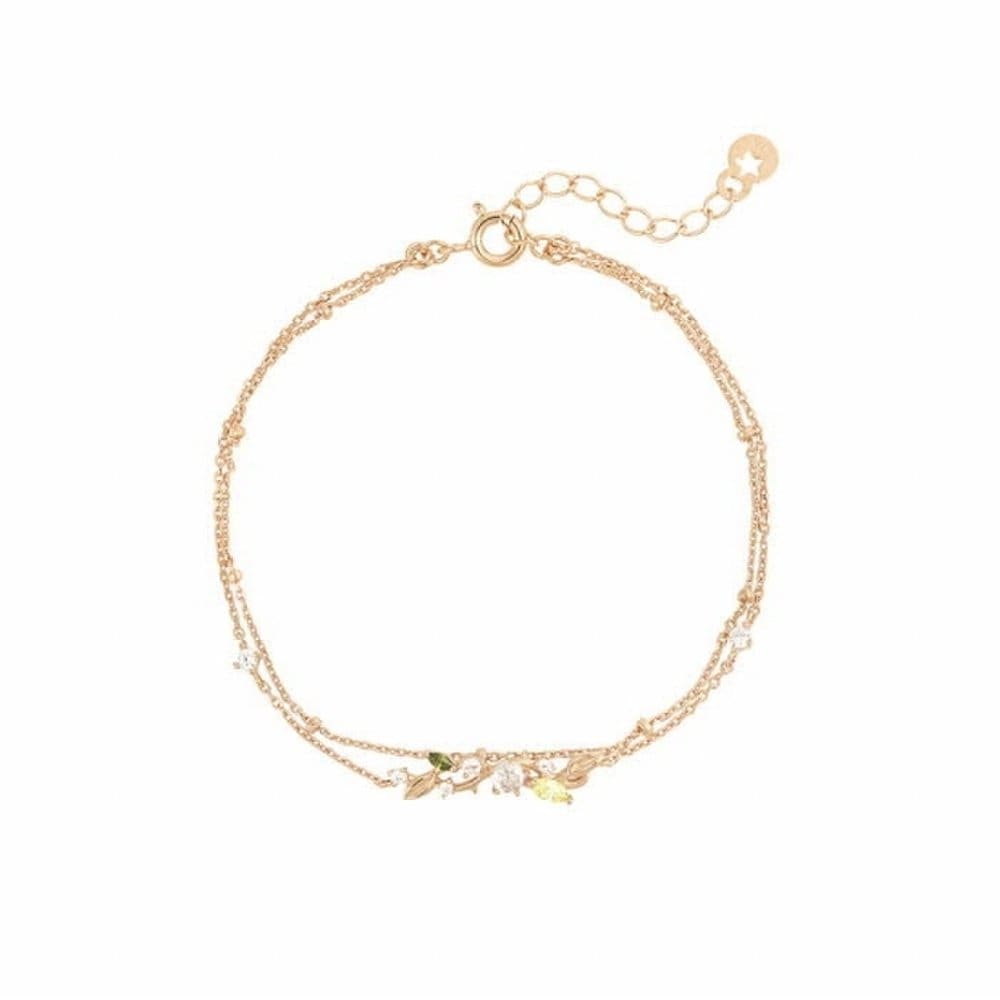 [Ost] Green Garden Flower Rose Gold Double Chain Bracelet Otb119906Qpw