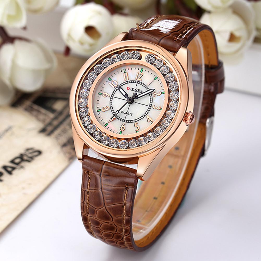 Men Women Couple Diamond-bordered Waterproof Leather Belt Luminous Quartz Watch Wristwatch