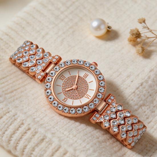 Women's Rhinestone Bracelet Watch Alloy Roman Numerals Quartz Wristwatch with Densely Set Crystals, 7mm Ultra Thin Lightweight Design for Office