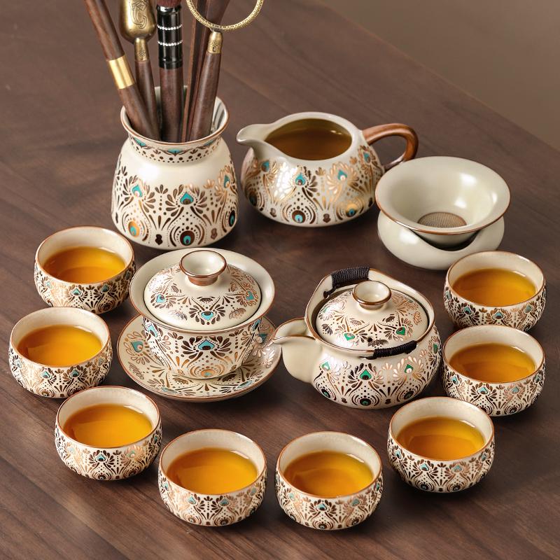Ru Kiln Kung Fu Tea Set: Light Luxury Teapot, Teacups & Brewing Tray
