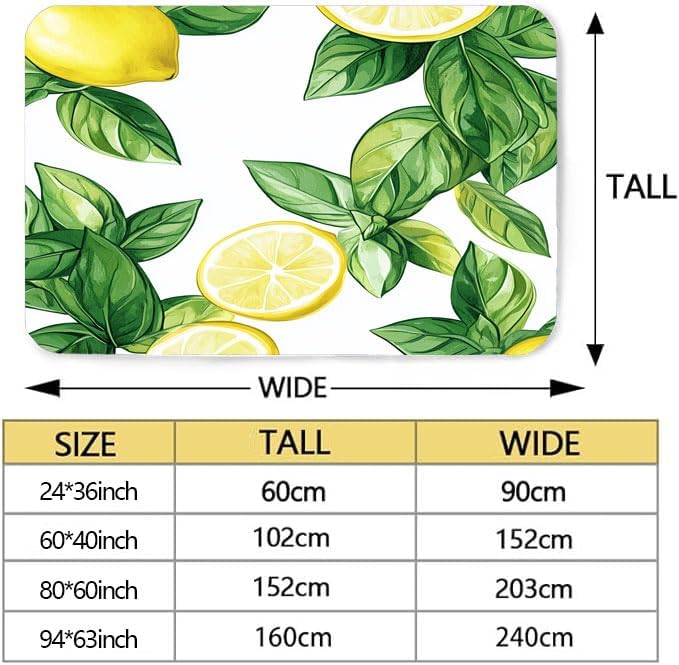Simple Modern Watercolor Print Lemon Tree Rug, Indoor Comfortable Soft Breathable Rug, Pet Friendly Non-Slip for Kitchen Porch