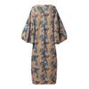 L-5XL Women O Neck Batwing Long Sleeve Floral Print Casual Loose Maxi Kaftan Dress