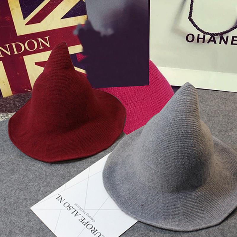 Vintage Halloween Woman Witch Hat Costume Wool Knit Hat For Party Coseplay Masquerade Hat Festival Decoration Accessories