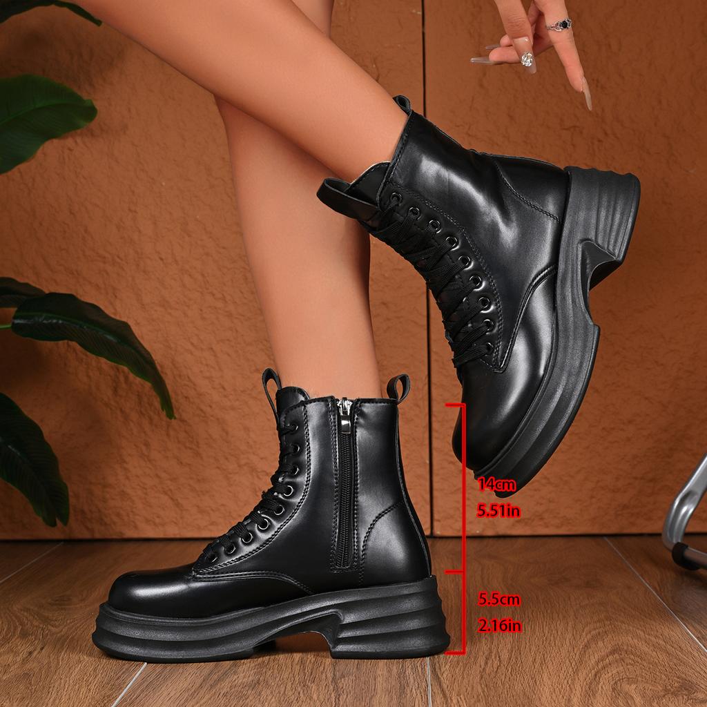 Autumn Winter Solid Color Round Toe Thick Soled Comfortable Women'S Boots Fashionable Comfortable Casual Mid Length Knight Boots